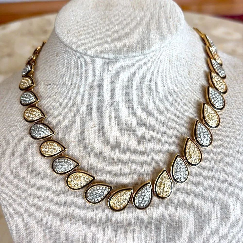 Butler Fifth Avenue Gold Tone, Black Enamel & Swarovski Crystals Teardrop Choker